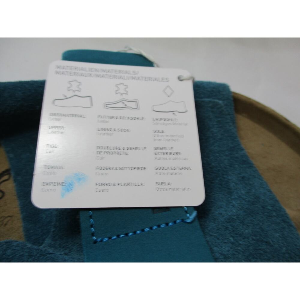 Nwd BIRKENSTOCK Turquoise Teal Suede Leather Slide Sandals Unisex M 9 / W 11 - Picture 14 of 14